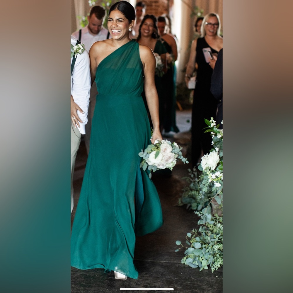 Birdy Grey Emerald Chiffon Kira One Shoulder Gown